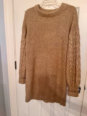 a new day Camel Cable Sleeve Crewneck Sweater-dress